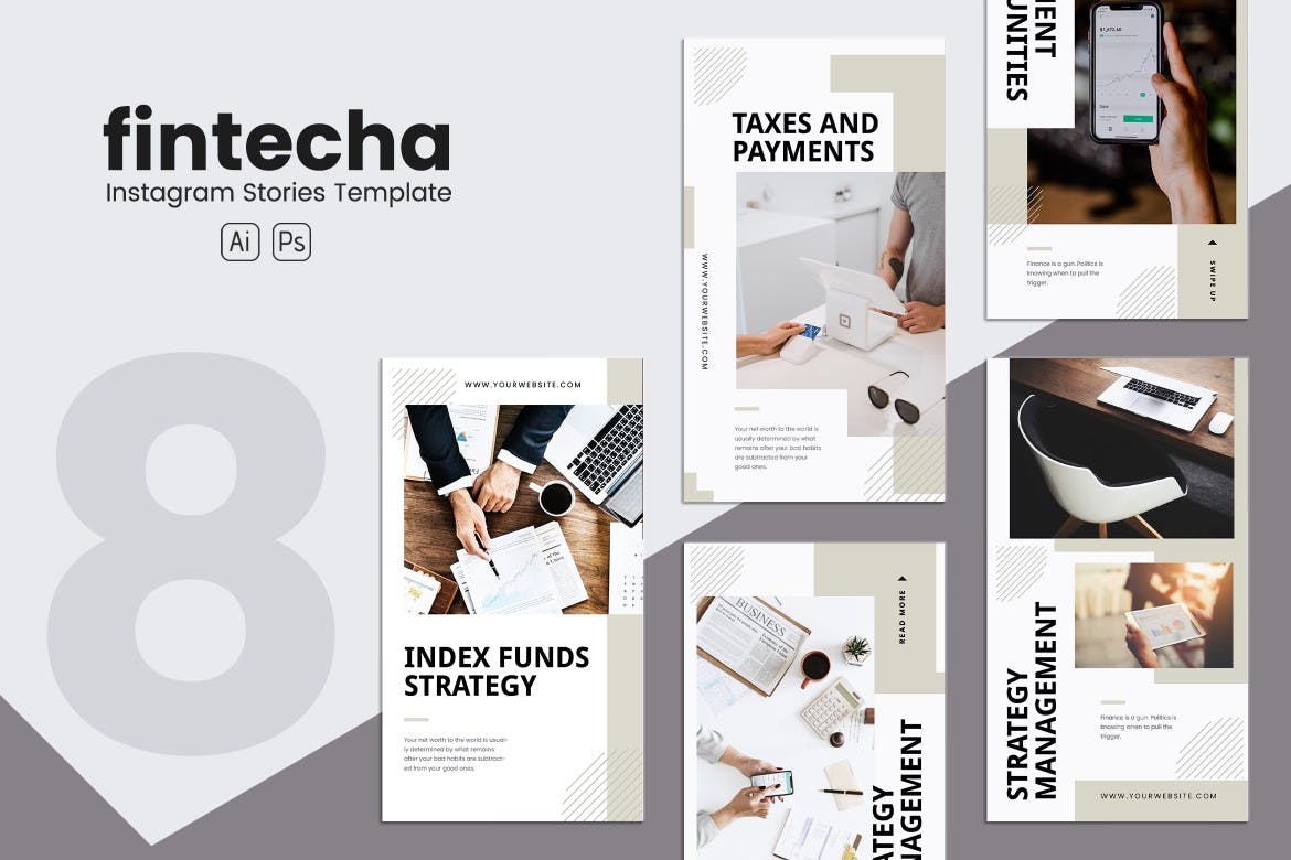 金融科技主题Instagram品牌故事PSD&AI设计模板素材库精选 Financial Technology Instagram Stories PSD & AI插图(4)