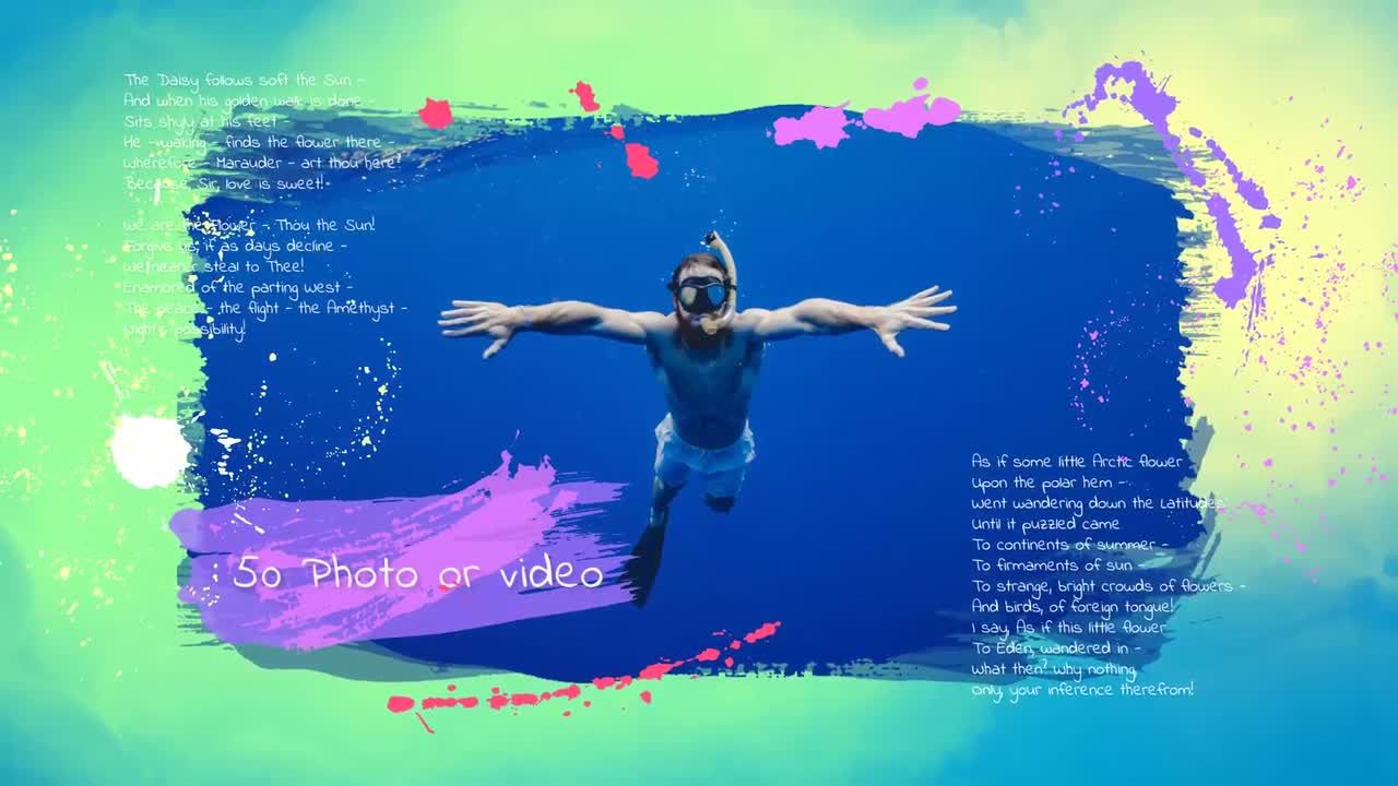 50个彩色墨水效果旅游照片展示幻灯片素材库精选AE模板