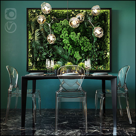 现代餐桌餐具和墙画灯具素材之家精选3D模型