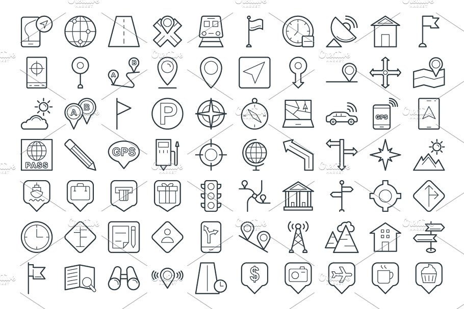 75个地图和导航矢量图标 75 Maps and Navigation Vector Icons插图(1)
