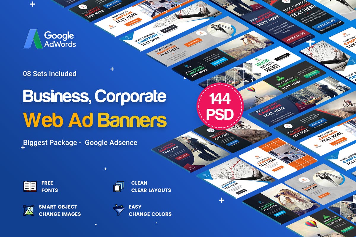 144个多用途多规格网站Banner素材库精选广告模板 Multipurpose Banners Ad – 144PSD [ 08 Sets ]插图