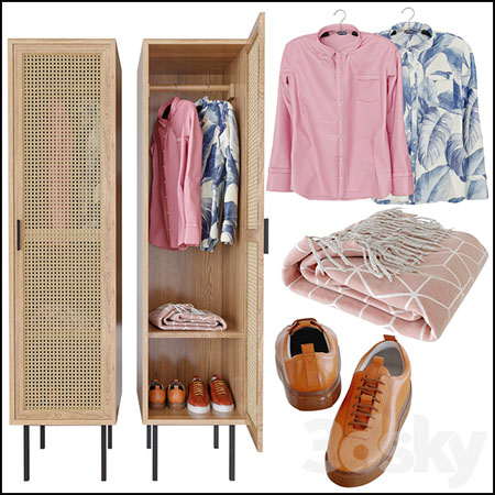 WASKA衣柜带衣架衣服鞋子素材之家精选3D模型