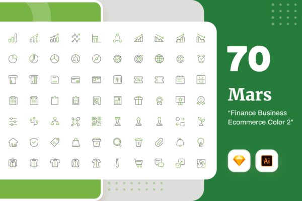 Mars系列-70枚互联网金融主题彩色矢量线性素材库精选图标素材包v2 Mars – Finance Business Ecommerce Color 2