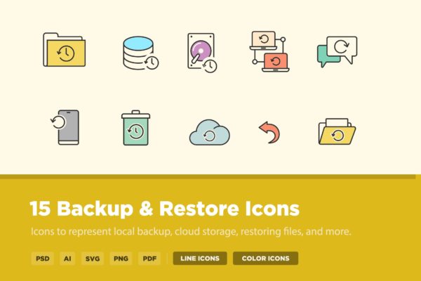 15枚备份&amp;恢复主题矢量图标 15 Backup &amp; Restore Icons