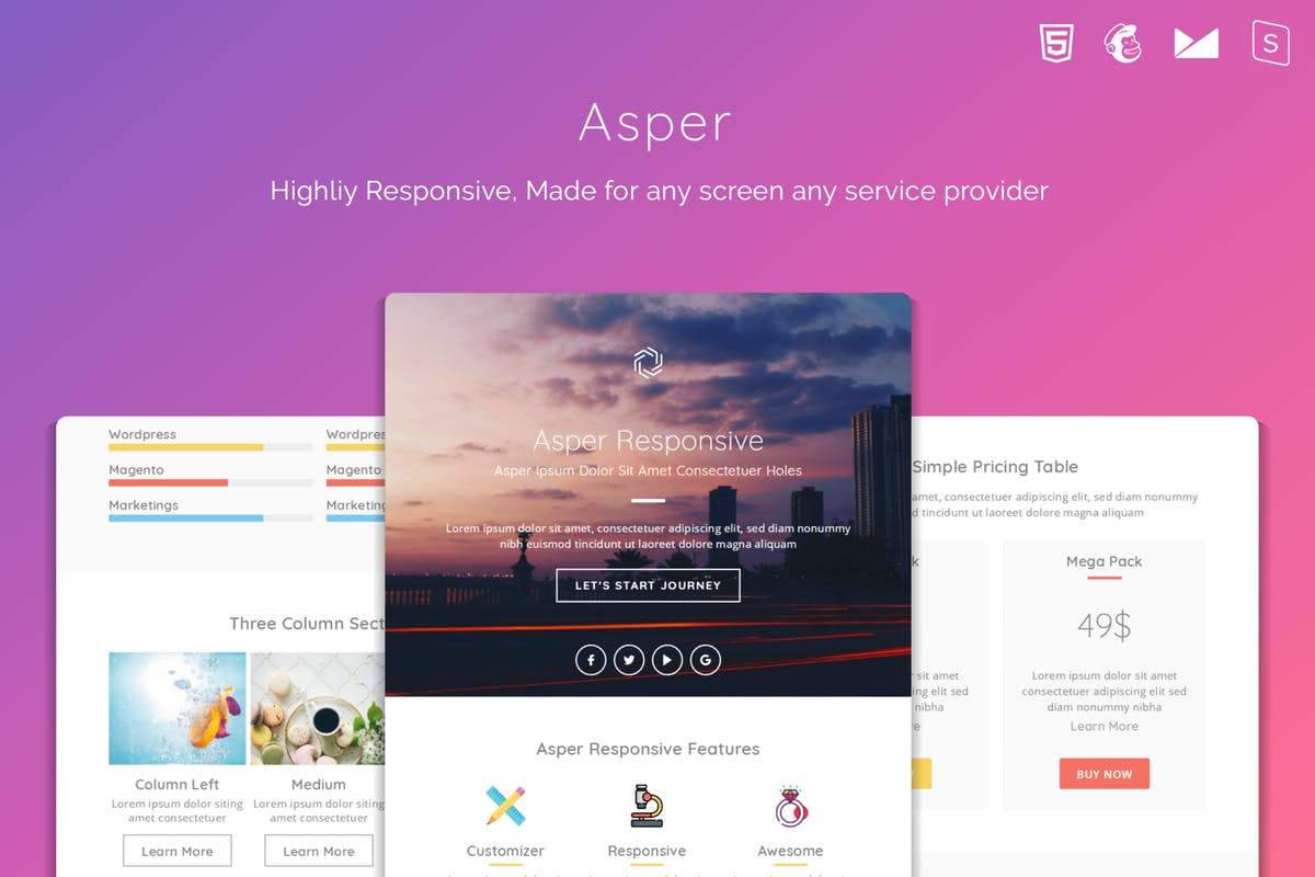 响应式多用途EDM邮件模板素材库精选 Asper Responsive Multipurpose Email Template插图