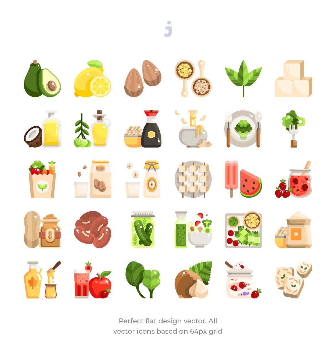 30枚健康食品&蔬菜扁平设计风格矢量图标 30 Healthy food and Vegan Icons – Flat插图(1)