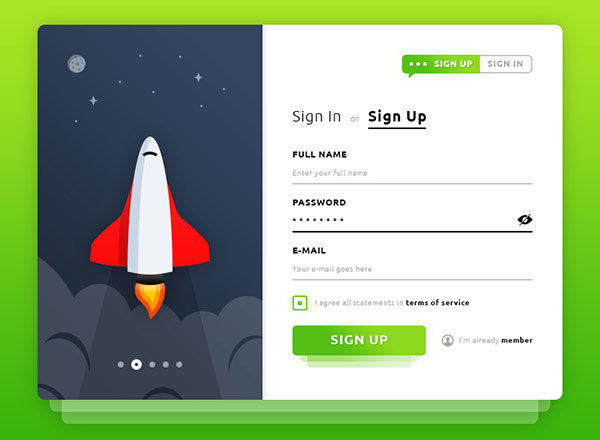 火箭样式的注册网页模版 Rocket Form Sign Up