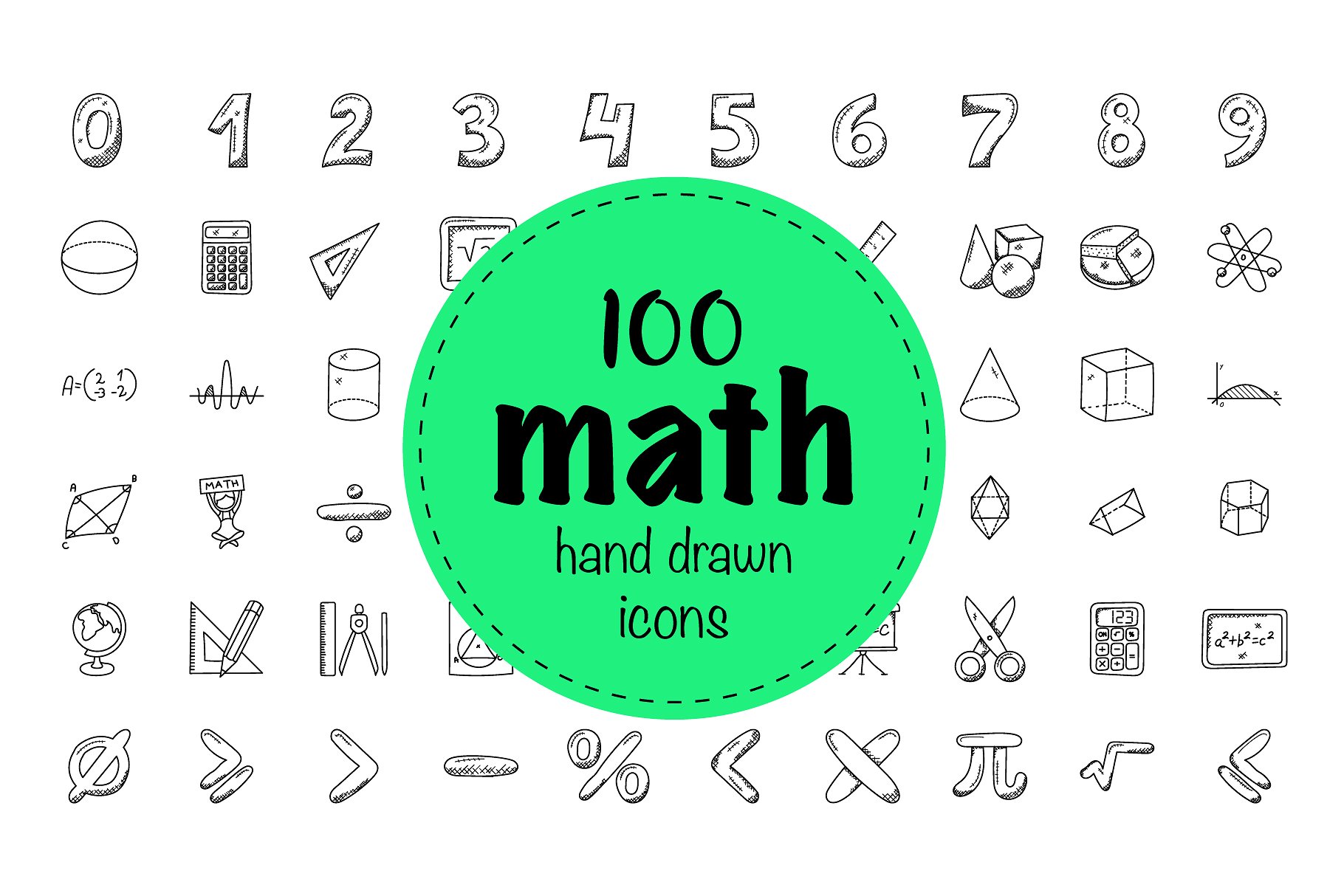 100枚数字涂鸦图标 100 Mathematics Doodle Icons插图