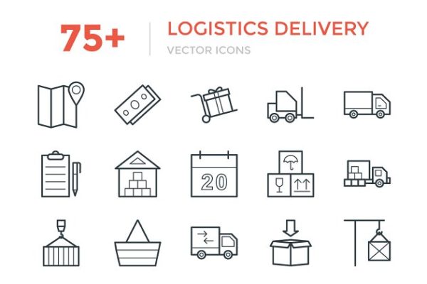 75+物流配送运输业快递矢量图标 75+ Logistics Delivery Vector Icons