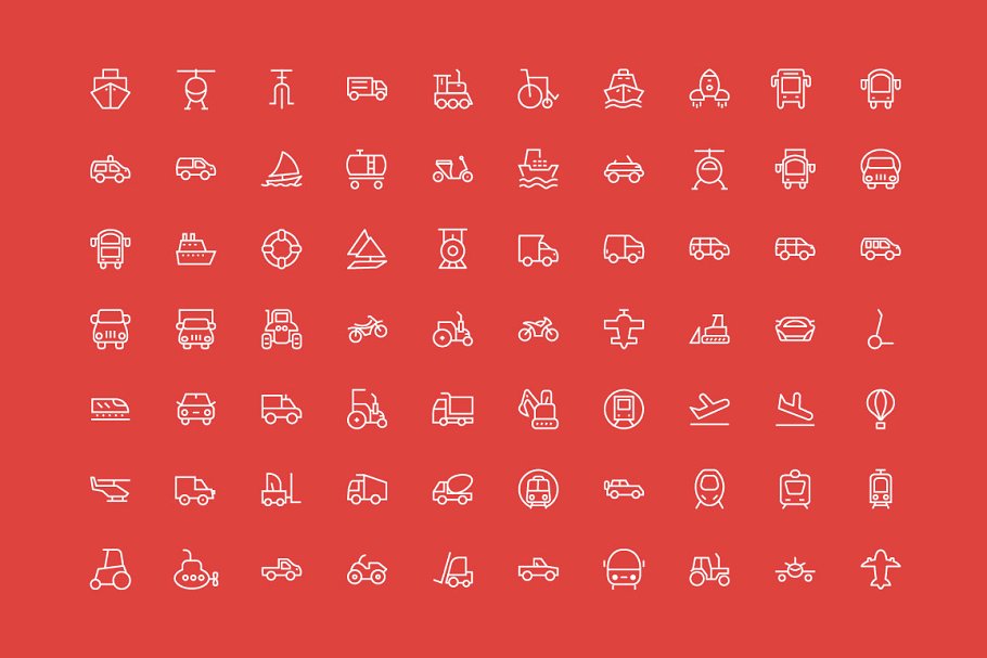 100+交通运输矢量图标集合 100+ Transportation Vector Icons插图(1)
