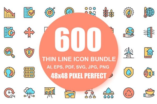 多用途现代直线扁平化图标 Flat Line Icons Pixel Perfect