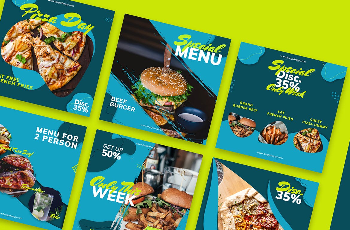 社交媒体新媒体美食主题素材库精选广告模板 Social Media Fastfood Kit插图(1)