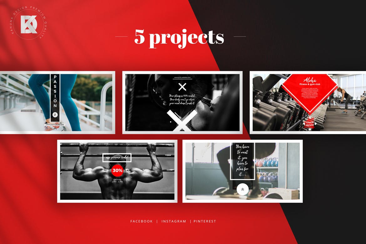 健身/健身房社交媒体横幅广告设计模板素材库精选 Fitness & Gym Social Media Banners Pack插图(3)