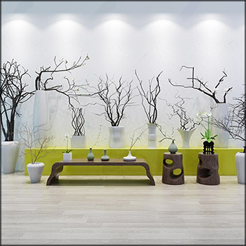 中式干花枝花卉花瓶组合素材之家精选3D模型