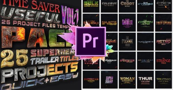 25款超级英雄字幕标题素材库精选PR模板 25 SuperHero Titles Pack Mogrt