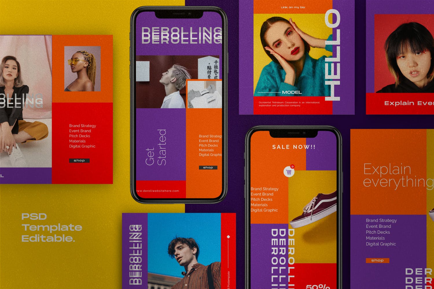 色彩主页Instagram贴图&品牌故事设计素材包v1 DEROLL PACK 1- Instagram Template + Strories插图(1)