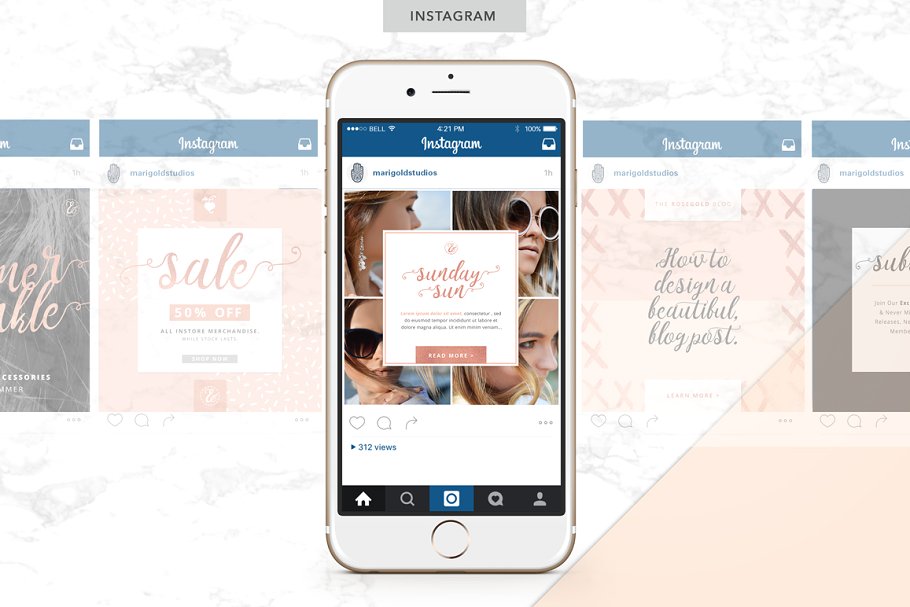 女性化社交媒体贴图模板素材库精选 ROSE GOLD | Social Media Pack 2插图(2)