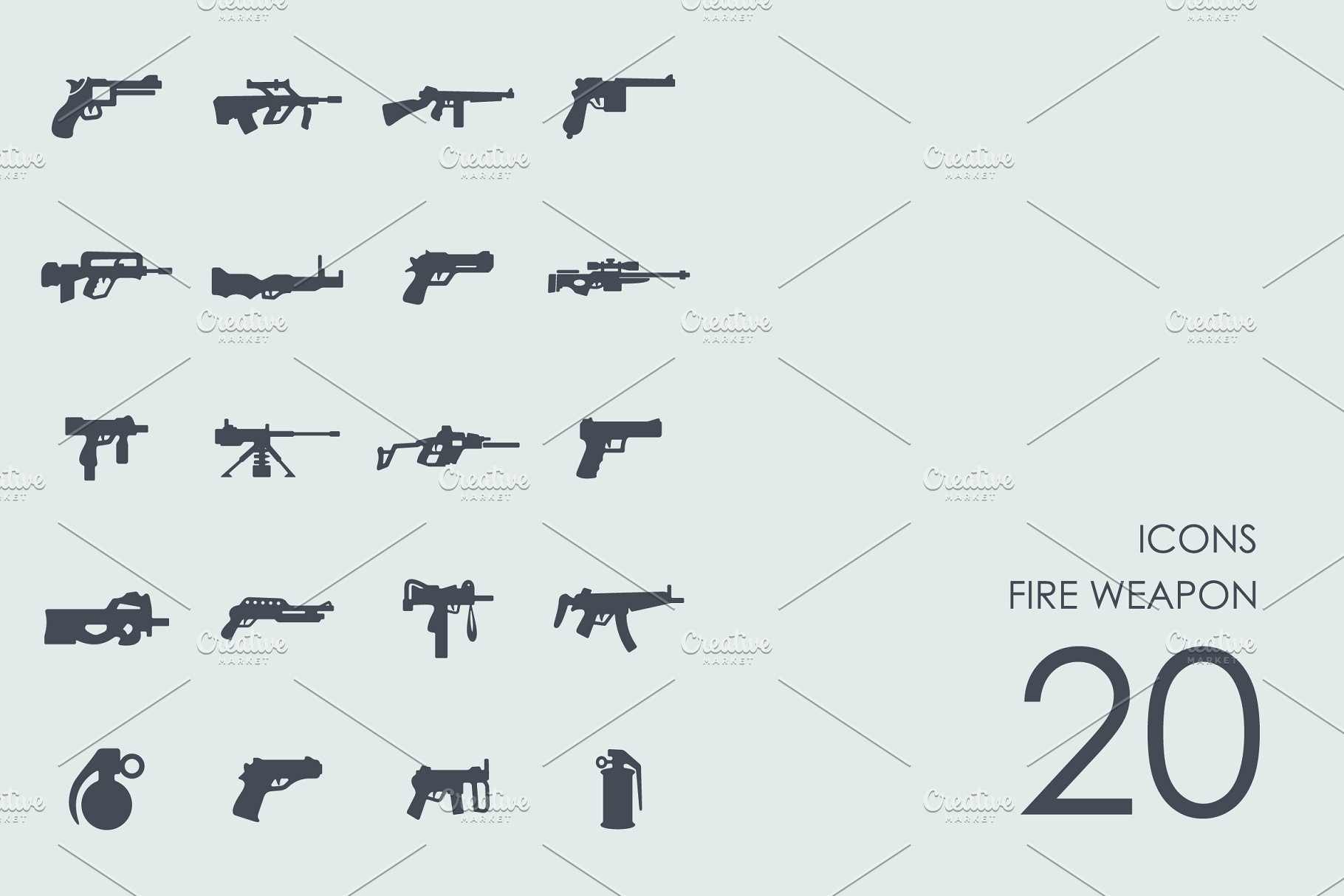 军用各式枪械武器图标 Fire weapon icons插图