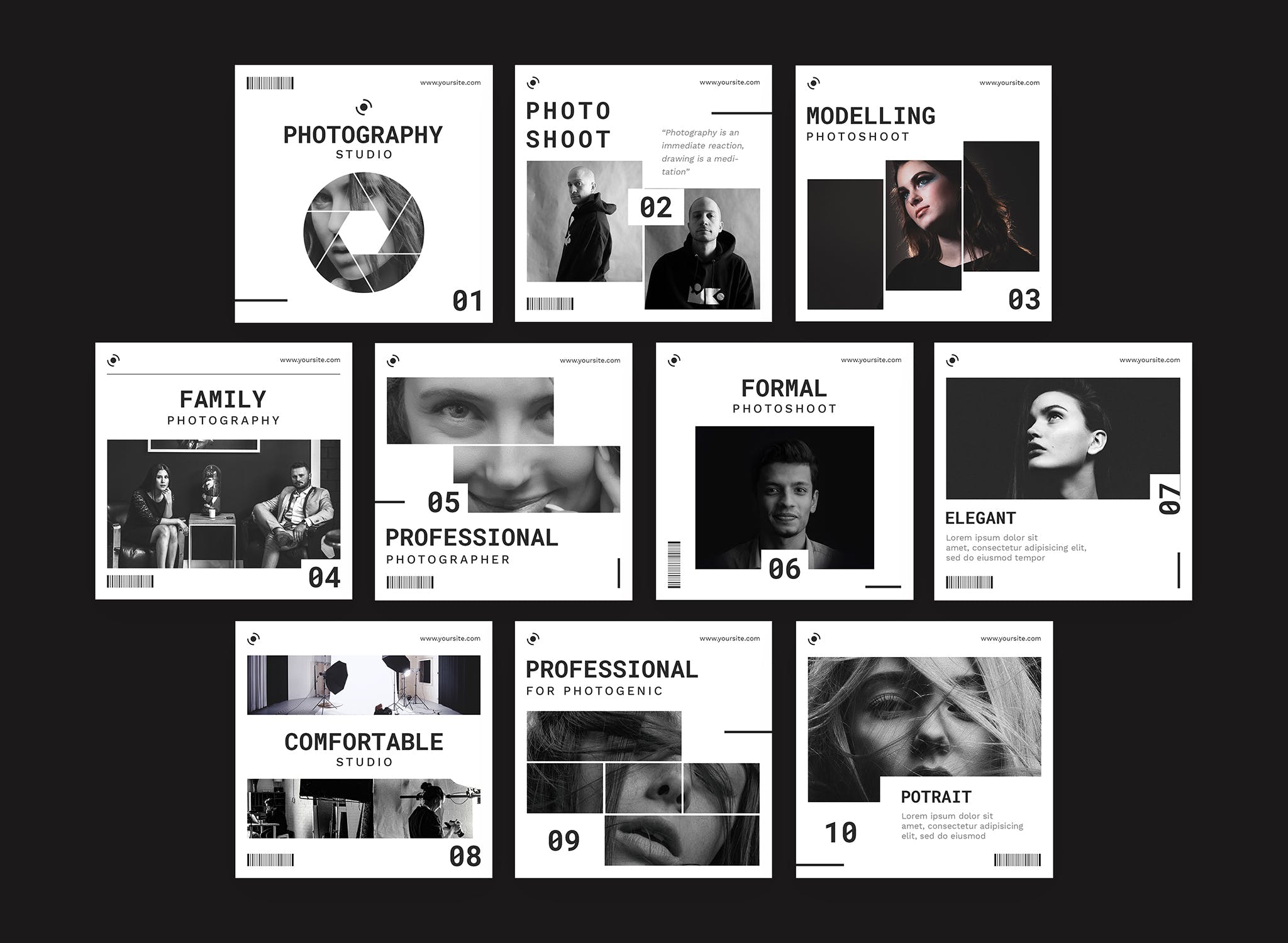 Instagram信息流黑白配色贴图设计模板素材库精选 Fotografia – Instagram Feeds Pack插图(1)