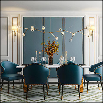 欧式餐桌餐椅和酒杯装饰品素材之家精选3D模型