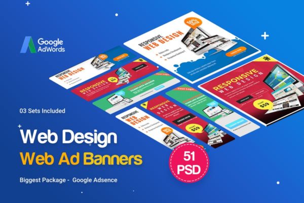 51个网站设计建站服务Banner素材库精选广告模板 Web Design Banner Ads – 51 PSD [03 Sets]