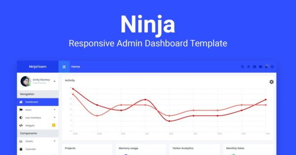 响应式布局框架网站后台管理HTML模板素材库精选 Ninja – Responsive Admin Dashboard Template