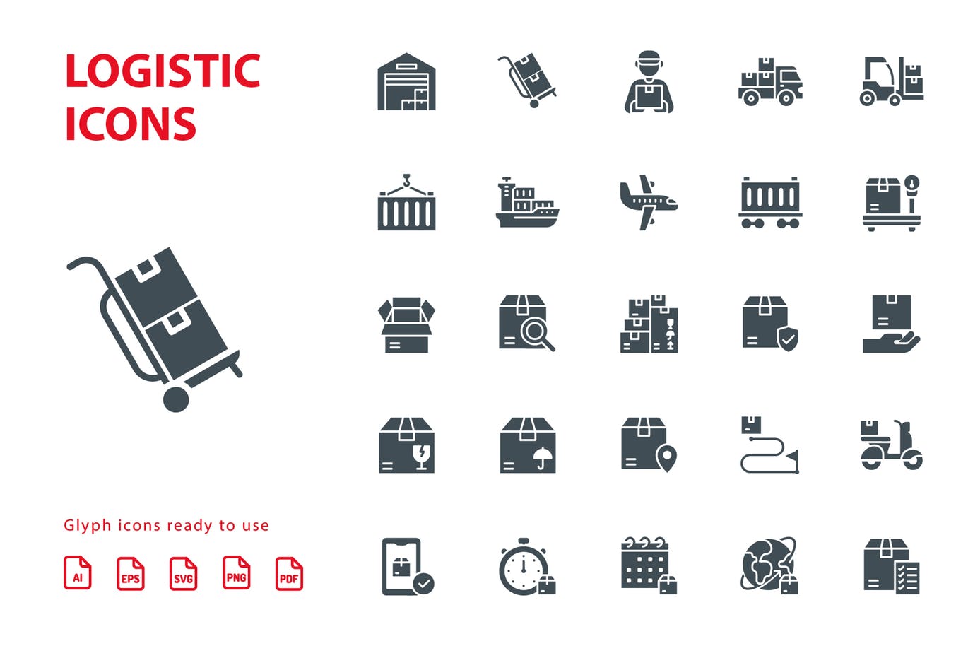 30枚物流运输行业标志符号矢量素材库精选图标 Logistic Glyph插图(1)
