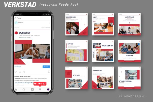 Instagram社交信息流/贴文配图设计模板素材库精选 Verkstad – Instagram Feeds Pack