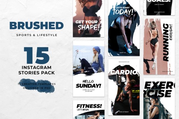 健身房社交营销Instagram品牌故事设计模板素材库精选 Gym and Fitness Brush Instagram Stories
