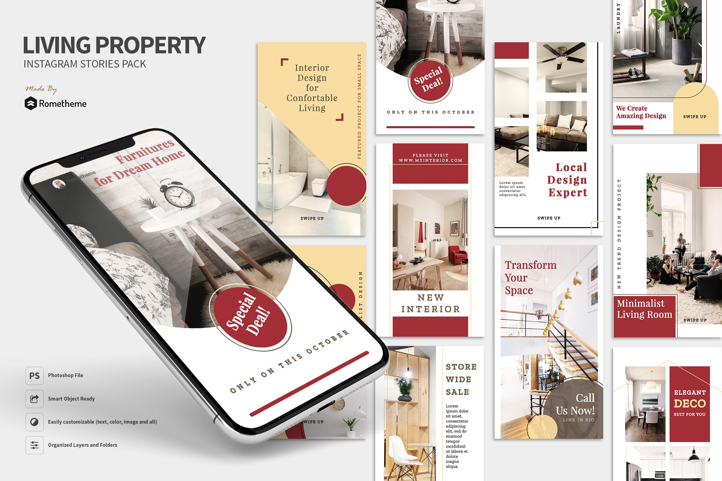 Instagram社交平台房地产品牌故事设计素材 Living – Property Instagram Stories Pack插图