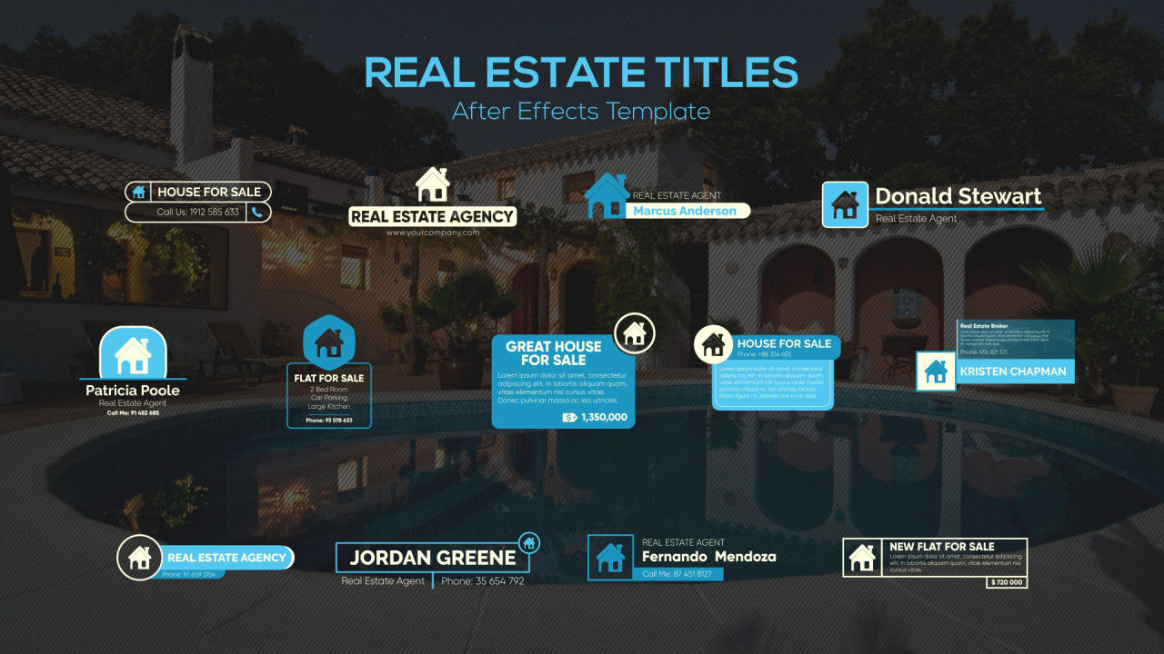 12个干净清晰创意的房地产全屏标题动画素材库精选AE模板