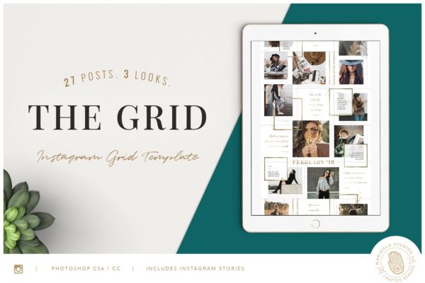时尚典雅Ins故事&amp;文章贴图模板素材库精选 THE GRID | Instagram Posts Layout