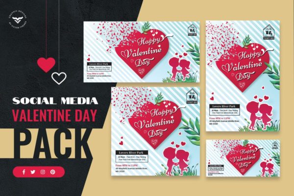 情人节社交媒体Banner广告PSD模板素材库精选套装 Valentines Day Social Media Template