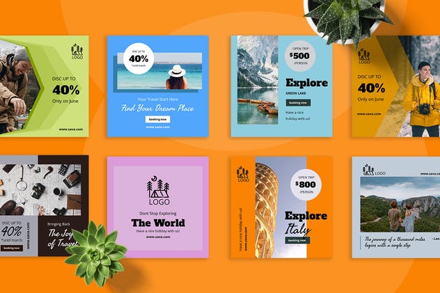 假日旅行主题社交媒体促销素材库精选广告模板 Sava – Travel Social Media Kit插图(2)