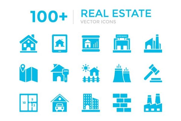 100多个房地产开发建设矢量图标 100+ Real Estate Vector Icons