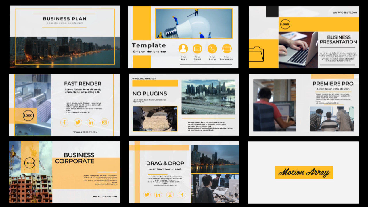 优雅动画的商业企业幻灯片Pr模板