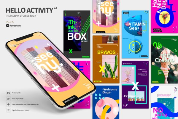 现代设计风格活动宣传Instagram品牌故事设计素材包v2 Hello Activity – Modern Instagram Stories Pack v2