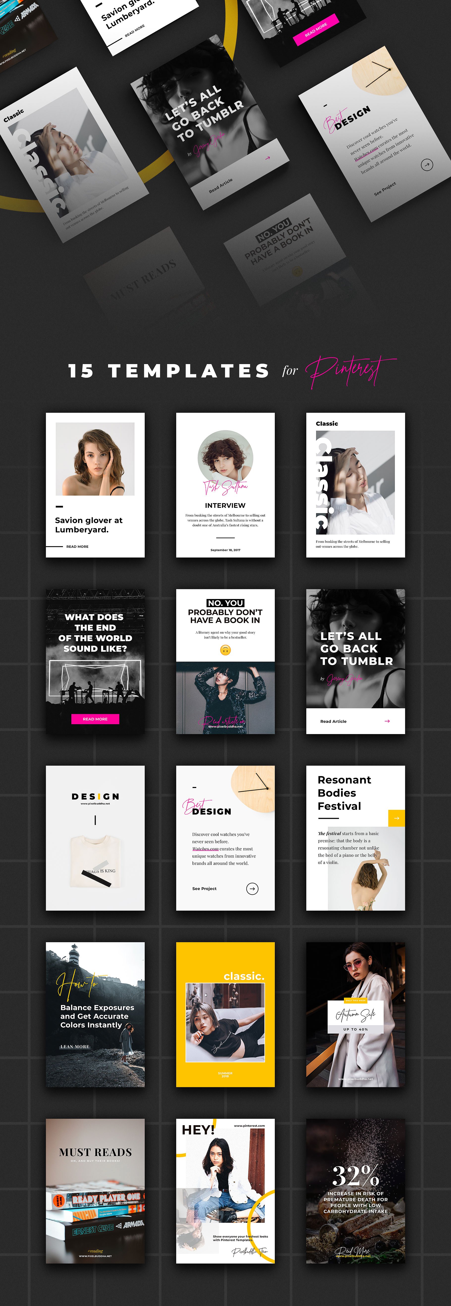 Pinterest品牌营销贴图PSD模板素材库精选 The Reviewer Pinterest Templates Set插图(1)
