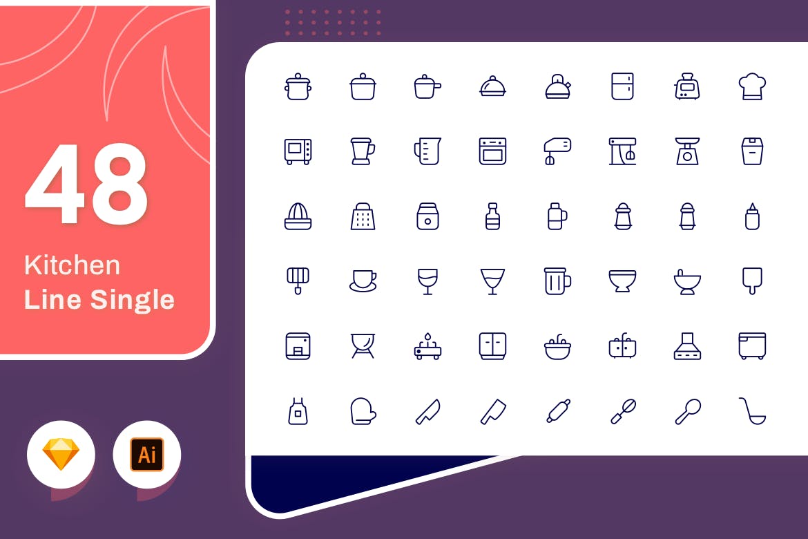 Line Senja图标系列:厨房主题矢量线性图标 Line Senja – Kitchen插图(1)