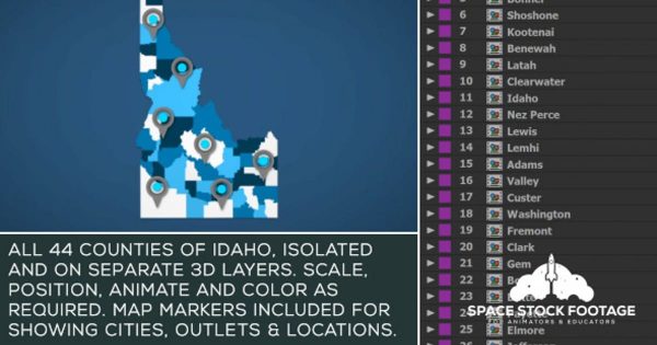 爱达荷州地图位置动画AE视频模板 Idaho Map Kit