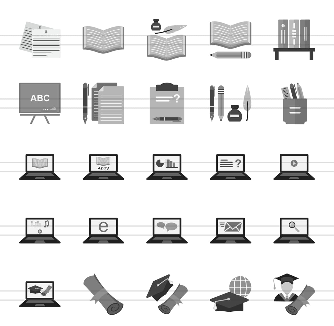 50枚教育主题图标素材 50 Schooling Greyscale Icons插图(1)