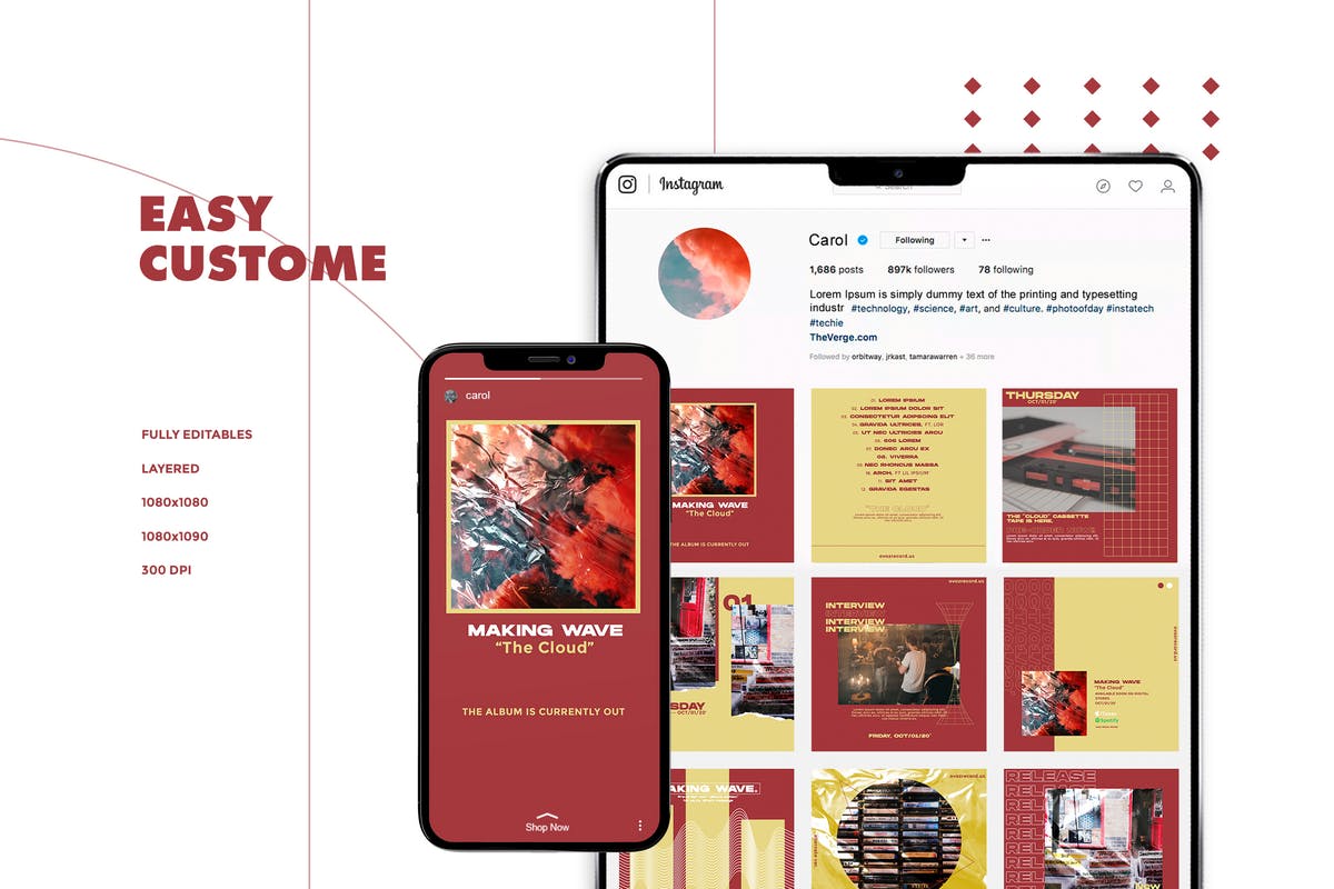 Instagram社交平台塑料纹理背景贴图设计模板素材库精选v1 Instagram Template Vol.1插图(1)