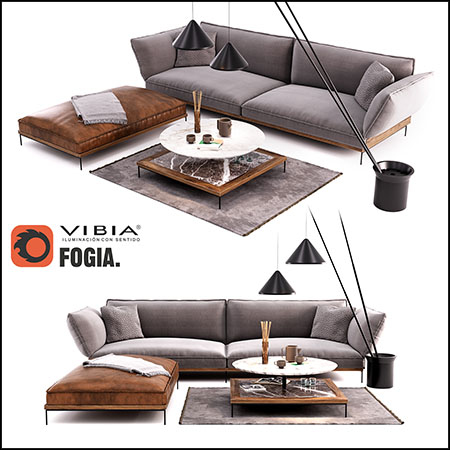 Fogia双人沙发和Vibia落地灯茶几素材之家精选3D模型