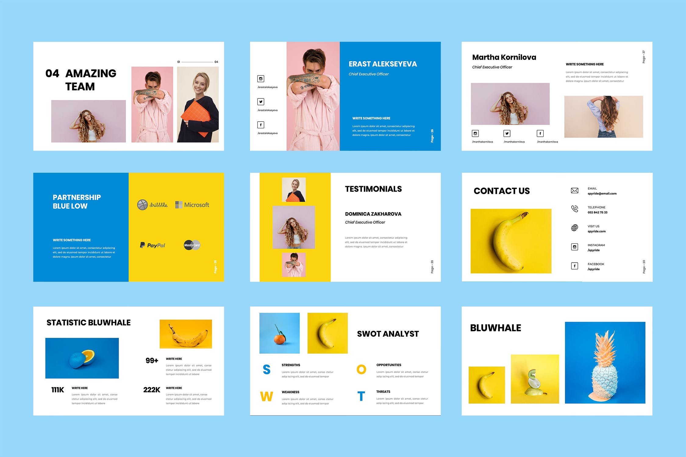 黄蓝配色简约风格素材库精选PPT模板 Bluewhale – Powerpoint Presentation插图(4)
