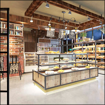 现代烘焙坊蛋糕店面包展示架陈列柜素材之家精选3D模型