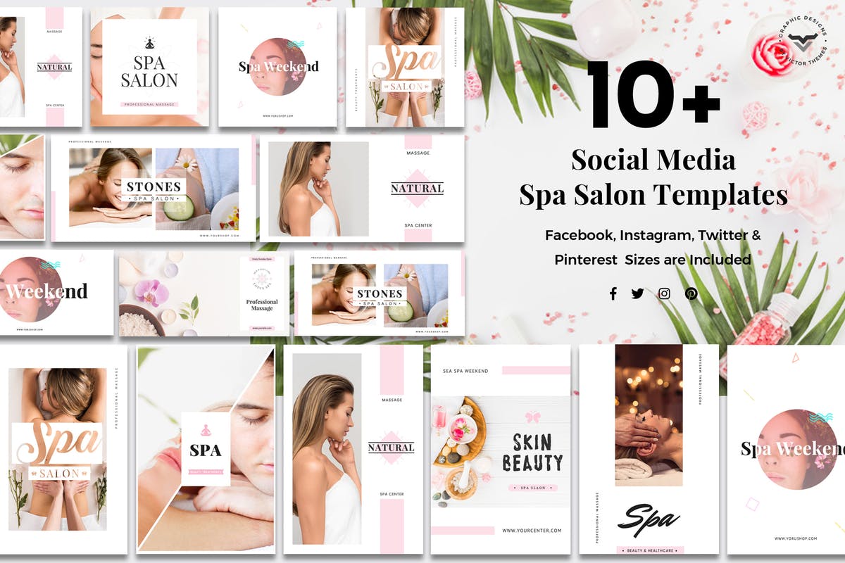 10+美容服务品牌社交媒体广告模板素材库精选 Social Media Spa/Salon Templates插图