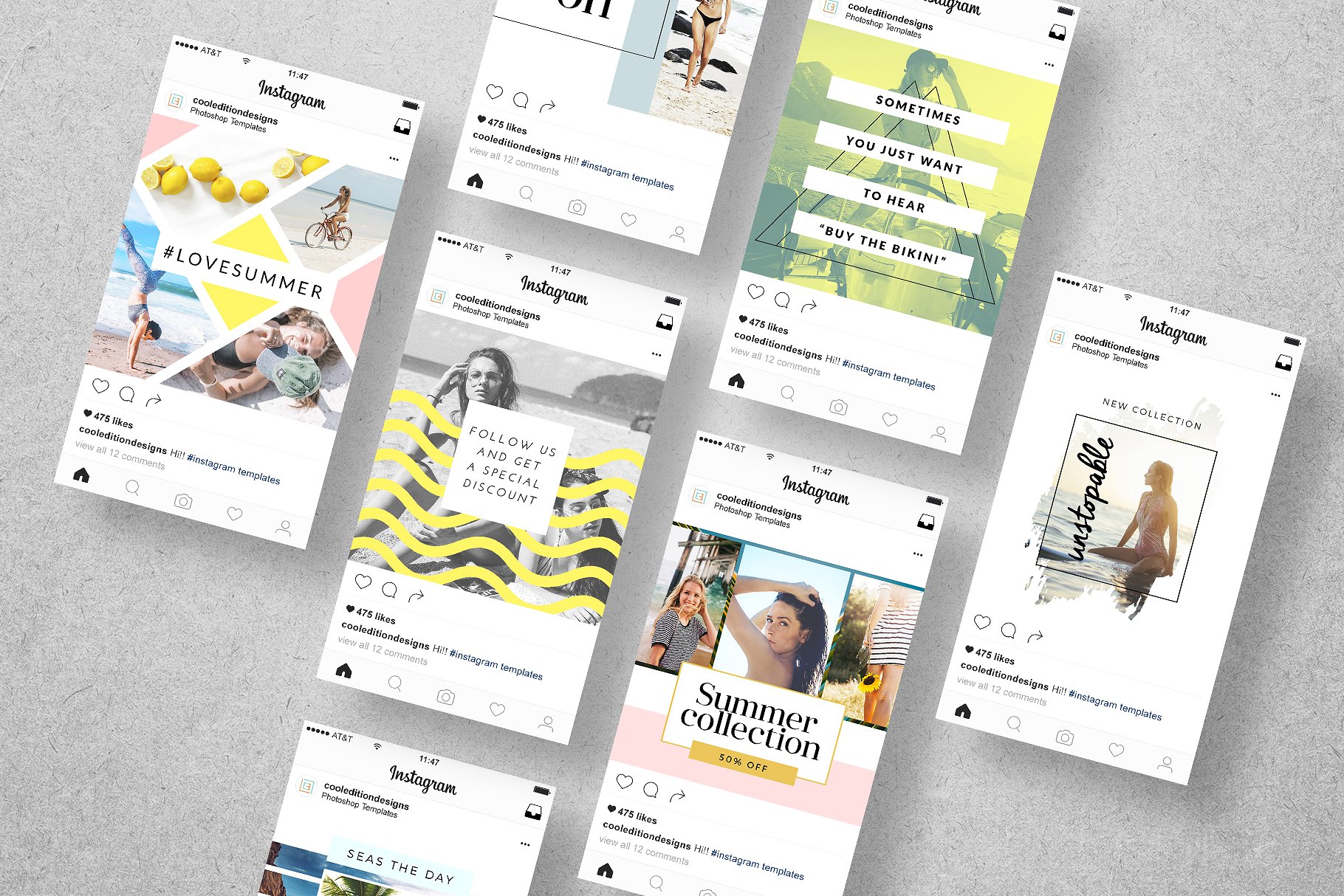 创意几何图案Instagram文章贴图模板素材库精选 Beachy Mood – Instagram Posts插图(4)