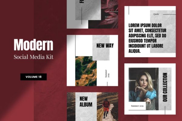 现代风格社交媒体品牌推广设计模板素材库精选v18 Modern Social Media Kit (Vol. 18)