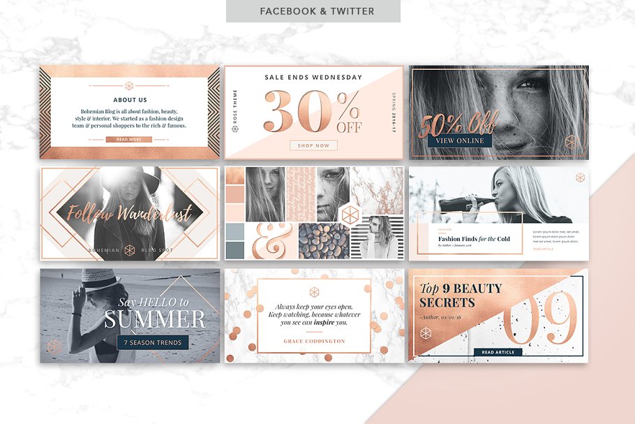 轻奢玫瑰金主题社交媒体贴图模板素材库精选 ROSE GOLD | Social Media Pack插图(6)