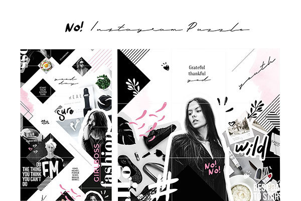 时尚简约的Instagram社交媒体拼图模板素材库精选 No! – Instagram puzzle [psd]
